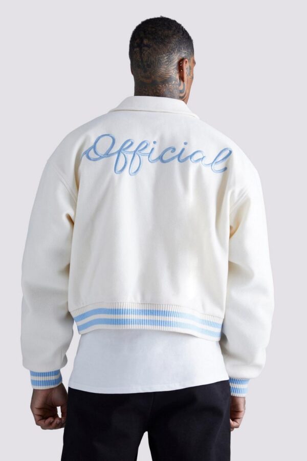 Boxy Melton Varsity Jacket White Wool Body & Sleeves - Varsity Jackets ...