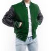 Varsity Letterman Jacket Green Wool Body Black Leather Sleeves