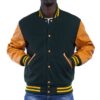Varsity Letterman Jacket Green Wool Body Bright Gold Sleeves