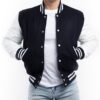 Varsity Jacket With Black Wool Body & White Leather Sleeves Letterman Jacket