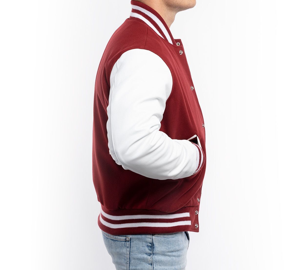 Varsity Jacket with Red Wool Body & Bright White Leather Sleeves ...