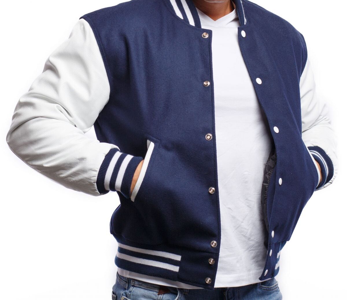 Varsity Jacket with Royal Blue Wool Body & Bright White Leather Sleeves ...