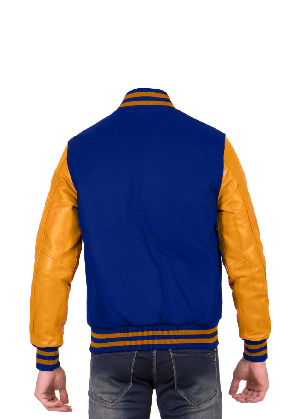 Varsity Jacket with Royal Wool Body & Gold Leather Sleeves Letterman ...
