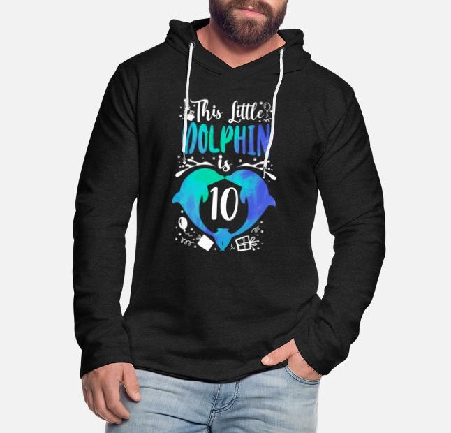 Dolphin 10th Birthday This Little on Unisex Lightweight Terry Sublimated Fleece Hoodie