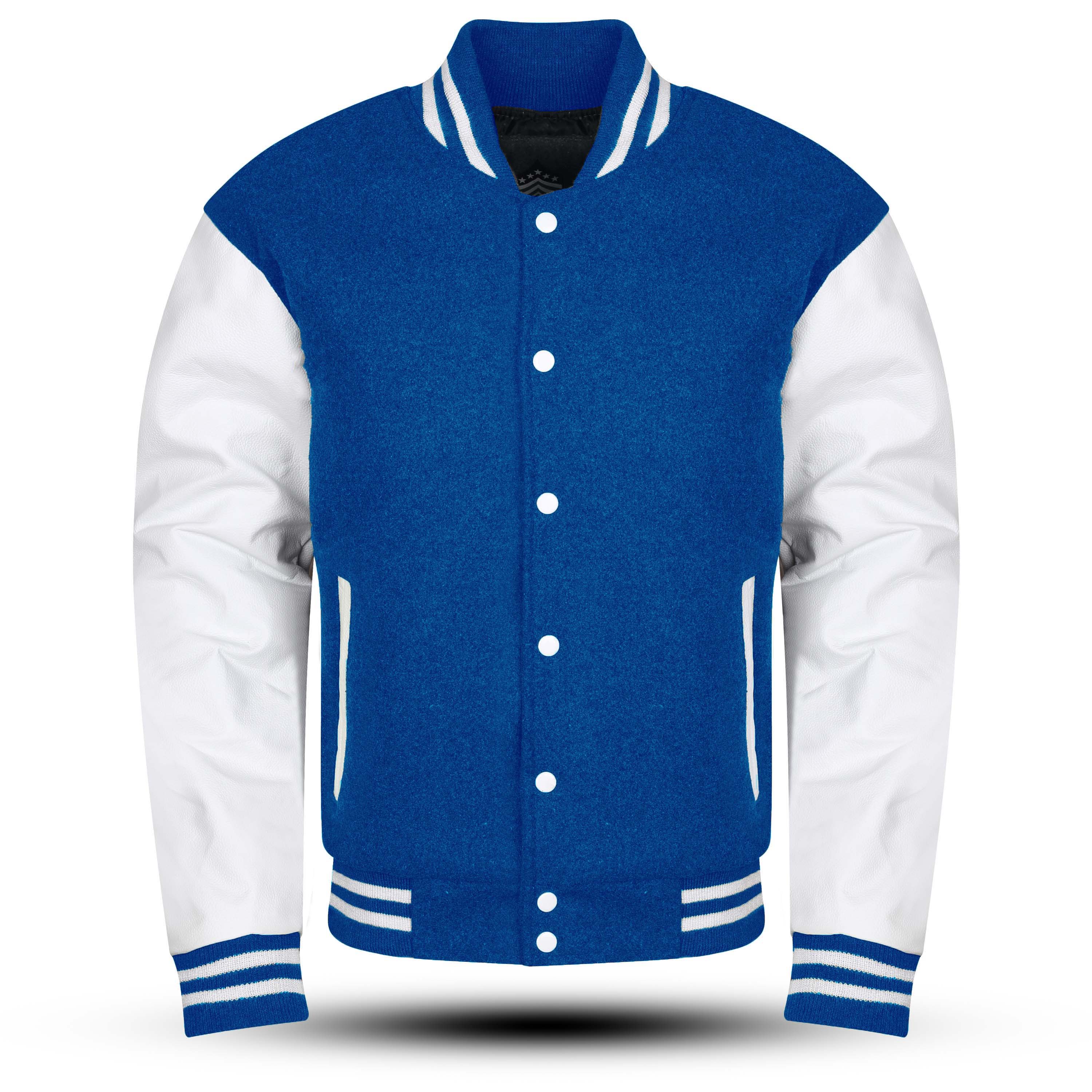 Varsity Jacket with Teal Wool Body and White Leather Sleeves Letterman ...