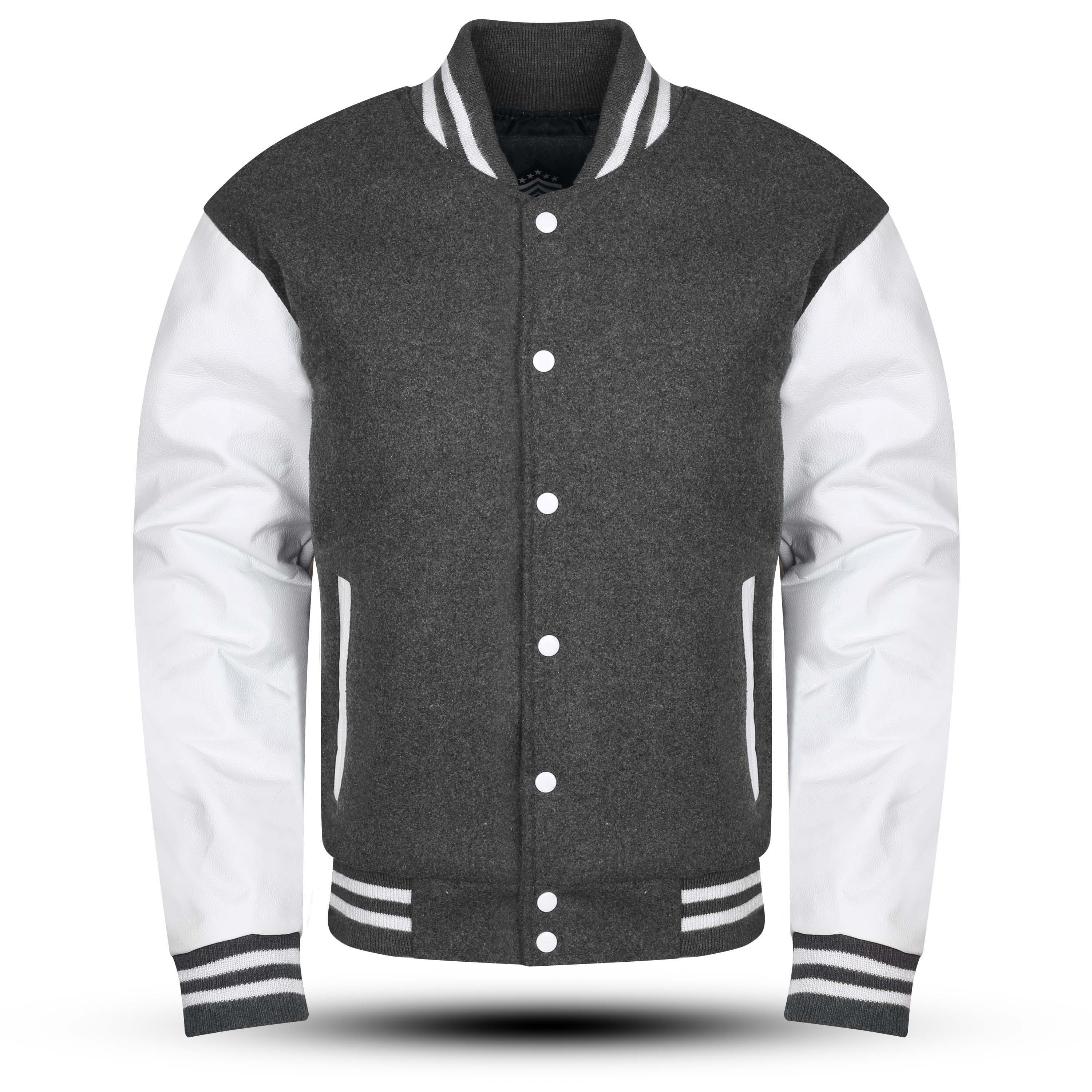 Varsity Jacket with Dark Slate Gray Wool Body and White Leather Sleeves ...