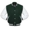 Forest Green Wool Body White Leather Sleeves Varsity Letterman Jacket