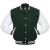 Forest Green Wool Body White Leather Sleeves Varsity Letterman Jacket