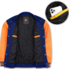 Varsity Jacket with Royal Blue Wool Body and Orange Leather Sleeves Letterman Jacket features