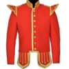 Red Wool with Gold Braiding Long Sleeves Military Kilt Jacket