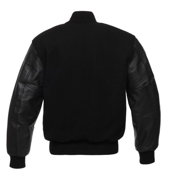 Black Wool Body Black Leather Sleeves Varsity Letterman Jacket BACK