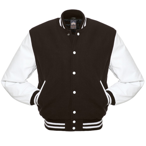 Letterman Jacket Brown Wool Body White Leather Sleeves Varsity Jacket
