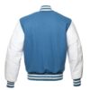 Light Blue Wool Body White Leather Sleeves Varsity Letterman Jacket back