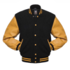Letterman Jacket Black Wool Body Gold Leather Sleeves Varsity Jacket