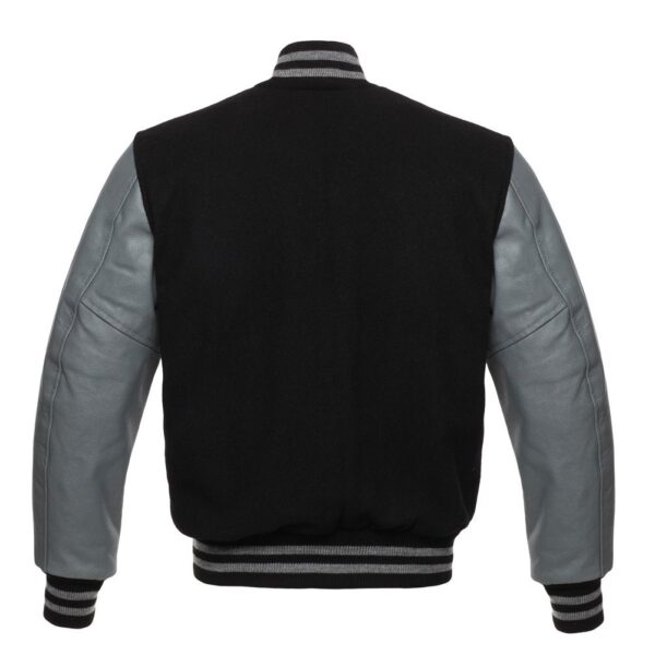 Letterman Jacket Black Wool Body Grey Leather Sleeves Varsity Jacket