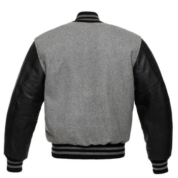 Letterman Jacket Grey Wool Body Black Leather Sleeves Varsity Jacket