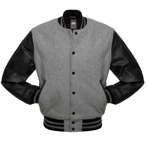 Letterman Jacket Grey Wool Body Black Leather Sleeves Varsity Jacket