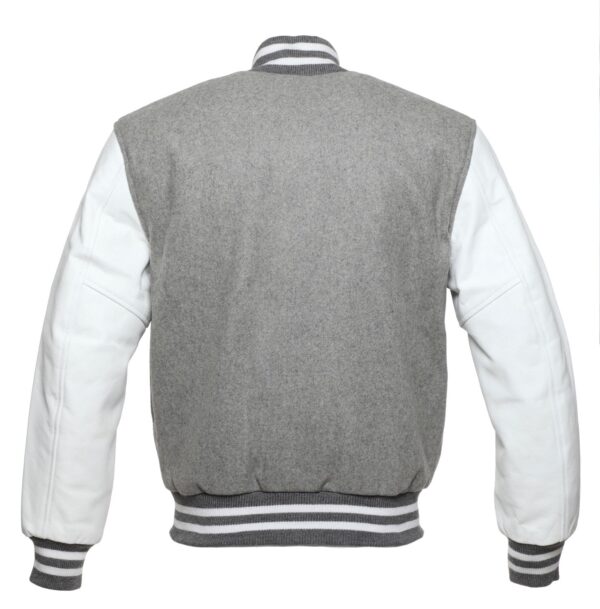Letterman Jacket Grey Wool Body White Leather Sleeves Varsity Jacket